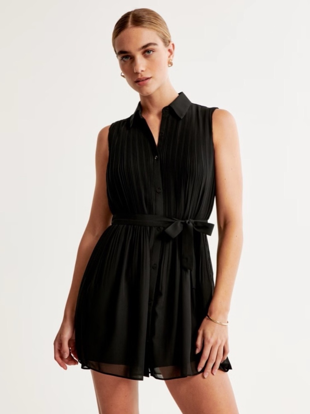 Abercrombie & Fitch Black Pleated Mini Shirt Dress Size XL Tall NWT